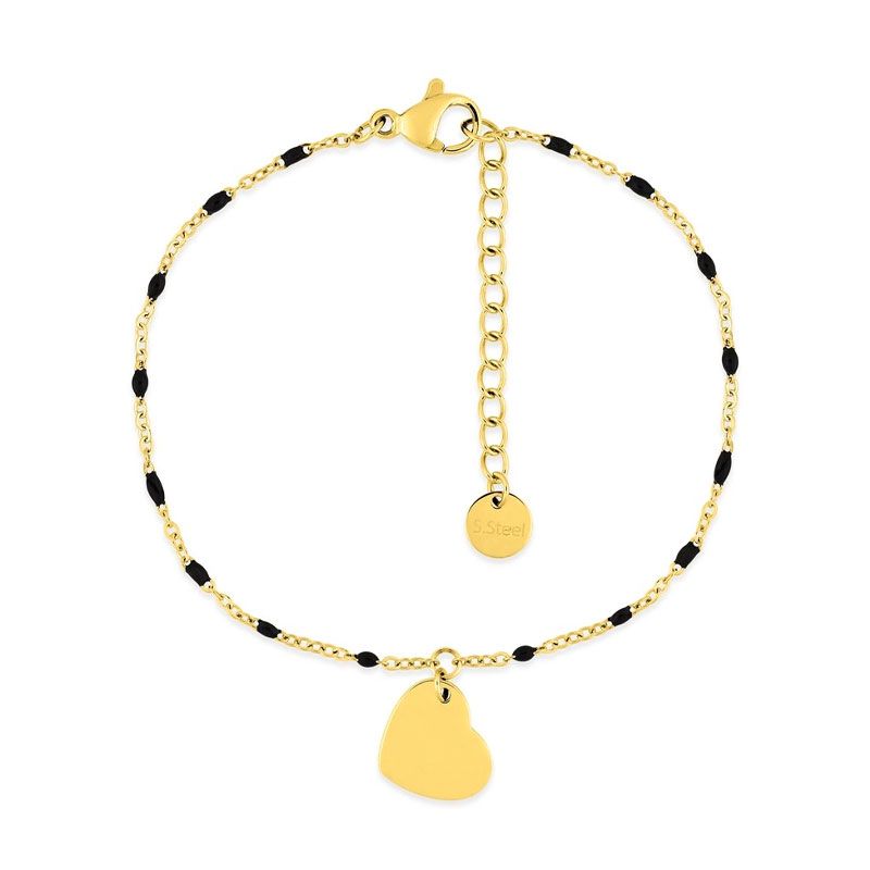 Bracelet femme coeur edora acier doré et résine noire edo433787 - bracelets-acier - edora