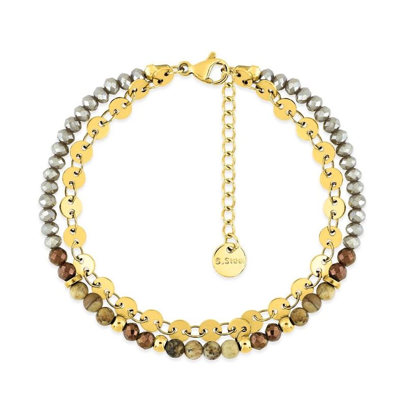 Bracelet femme double edora acier doré et cristaux edo433970 - bracelets-acier - edora