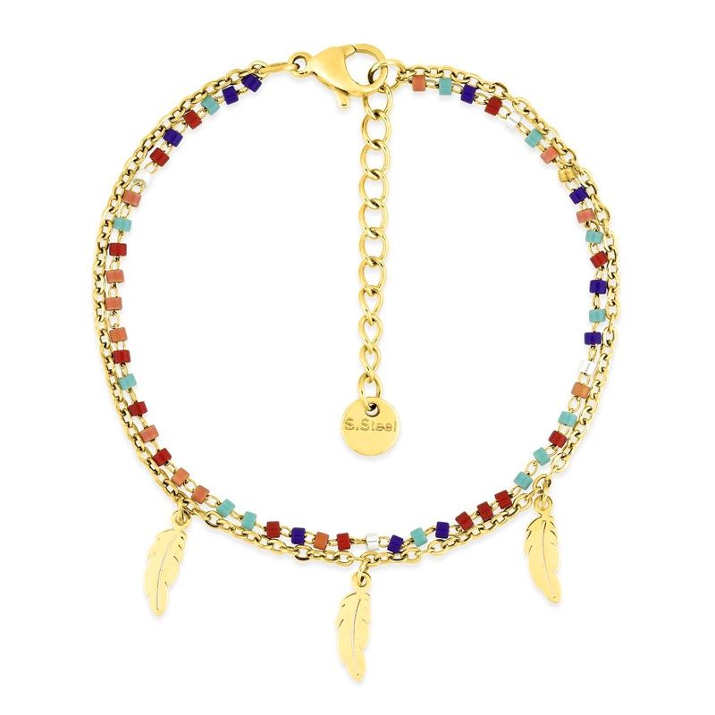 Bracelet femme double edora acier doré et cristaux synthétiques edo433896 - bracelets-acier - edora