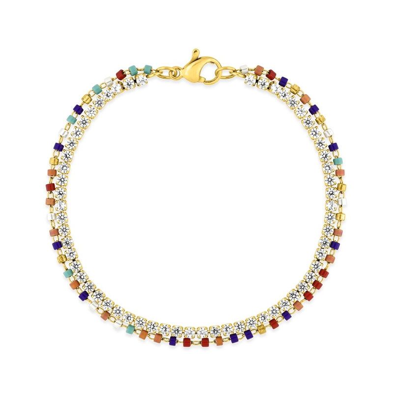 Bracelet femme double edora acier doré et cristaux synthétiques edo433897 - bracelets-acier - edora