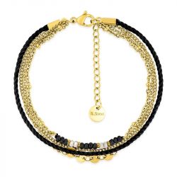 Bracelet femme double edora acier doré et cristaux synthétiques edo433983 - bracelets-acier - edora - 0