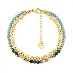 Bracelet femme double edora acier doré et cristaux turquoises et vertes edo433971 - bracelets-acier - edora - 0