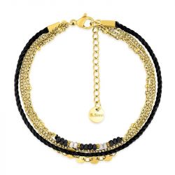 Bracelet femme double edora acier doré, nylon et cristaux edo433976 - bracelets-acier - edora - 0