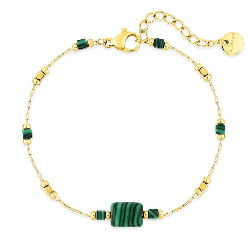 Bracelet femme edora acier doré et malachite synthétique edo403871 - bracelets-acier - edora