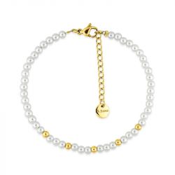 Bracelet femme edora acier doré et perles synthétiques blanches edo433981 - bracelets-acier - edora - 0