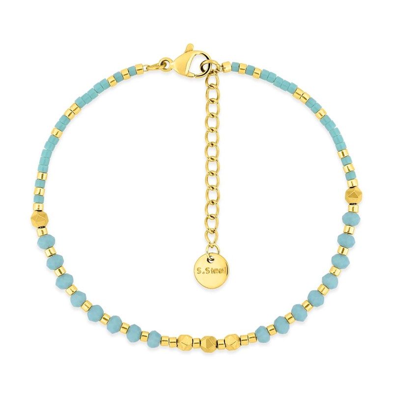 Bracelet femme edora acier doré et perles turquoises edo403454 - bracelets-acier - edora