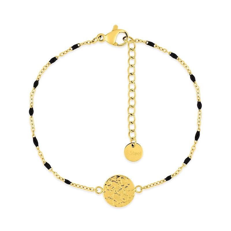 Bracelet femme edora acier doré et résine noire edo433785 - bracelets-acier - edora