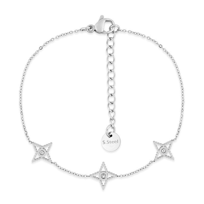 Bracelet femme étoiles edora acier et cristaux synthétiques edo403381 - bracelets-acier - edora