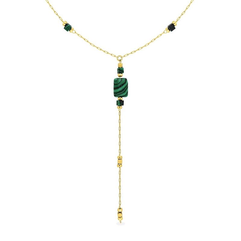 Collier femme chaîne pendante edora acier doré et malachite synthétique edo432679 - colliers-acier - edora