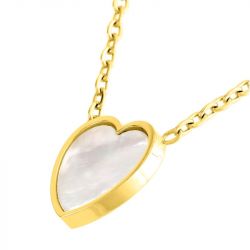 Collier femme coeur edora acier doré et motif nacré edo432370 - colliers-acier - edora - 1