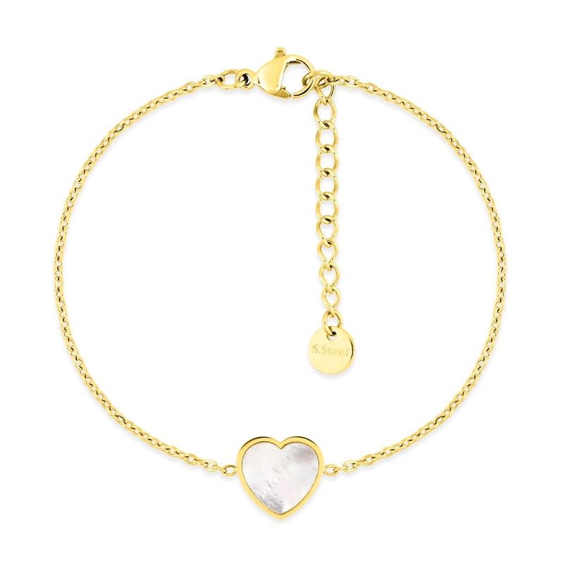 Bracelet femme edora acier doré et coeur nacré edo403346 - bracelets-acier - edora