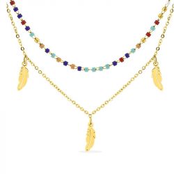 Collier femme edora acier doré et cristaux synthétiques edo432282 - colliers-acier - edora - 0