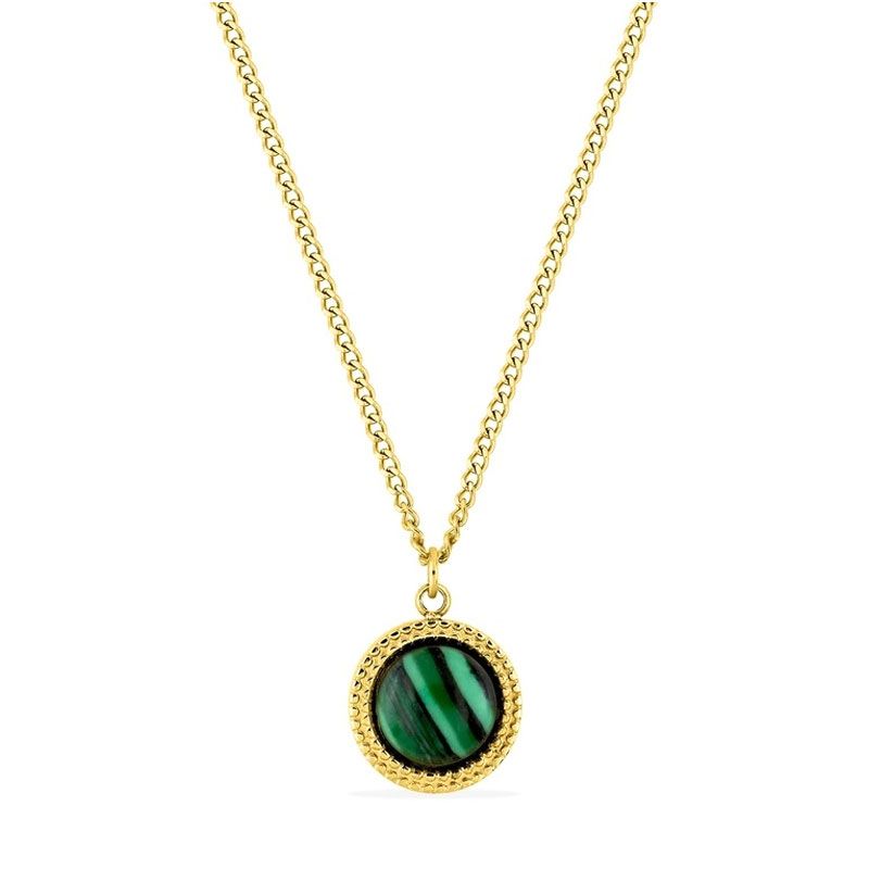 Collier femme edora acier doré et malachite synthétique edo432216 - colliers-acier - edora