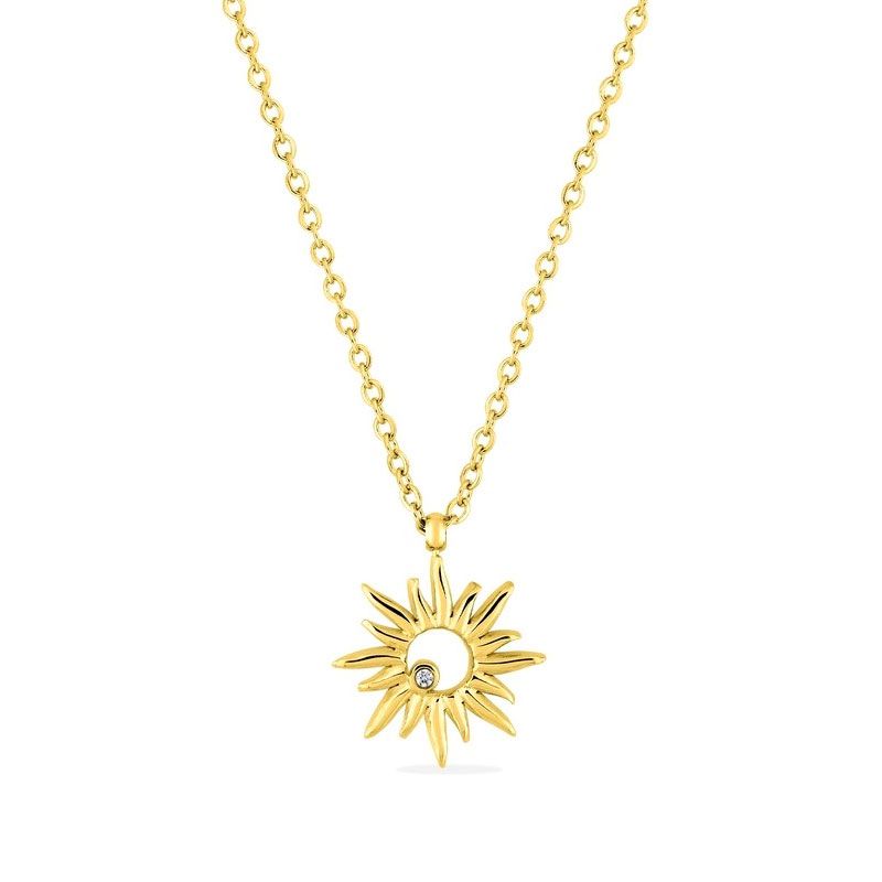 Collier femme soleil edora acier doré et cristal de synthèse edo432310 - colliers-acier - edora