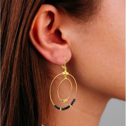 Boucles d'oreilles femme pendantes edora acier doré et cristaux noirs edo435185 - pendantes - edora - 1