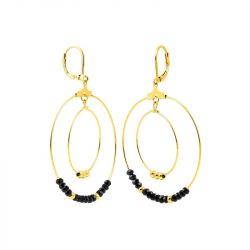 Boucles d'oreilles femme pendantes edora acier doré et cristaux noirs edo435185 - pendantes - edora - 2