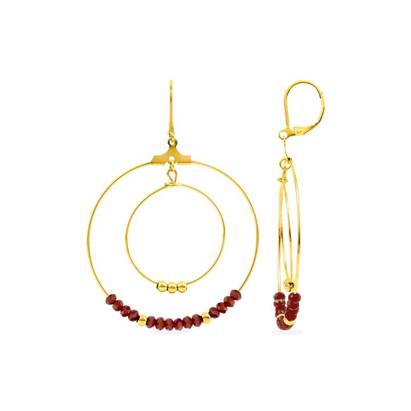 Boucles d'oreilles femme pendantes edora acier doré et cristaux rouges edo435186 - pendantes - edora