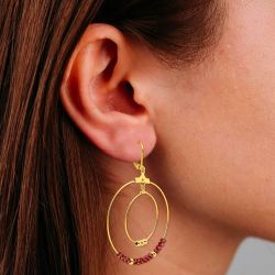 Boucles d'oreilles femme pendantes edora acier doré et cristaux rouges edo435186 - pendantes - edora - 1