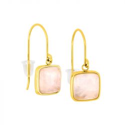 Boucles d'oreilles femme pendantes edora acier doré et quartz rose edo435702 - pendantes - edora - 1