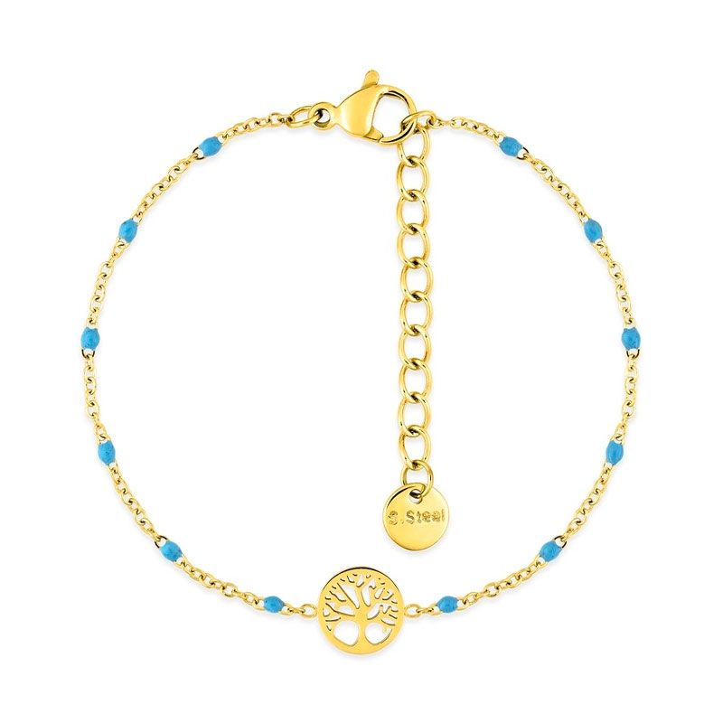 Bracelet femme arbre de vie edora acier doré et résine turquoise edo403897 - bracelets-acier - edora