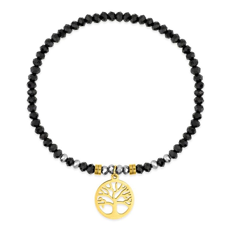 Bracelet femme arbre de vie edora élastique et cristaux noirs edo433724 - bracelets-acier - edora