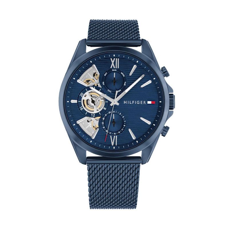 Montre homme chronographe tommy hilfiger collection baker acier bleu 1710648 - chronographes - edora