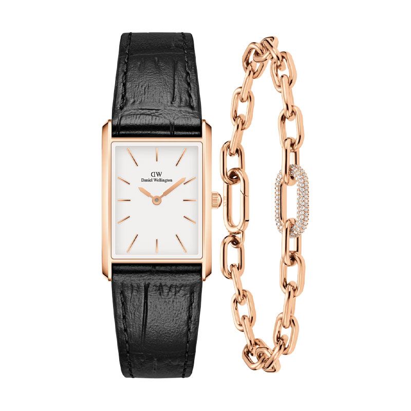 Coffret montre femme daniel wellington bound black crocodile & crystal link bracelet rose gold dw00100693 - analogiques - edora