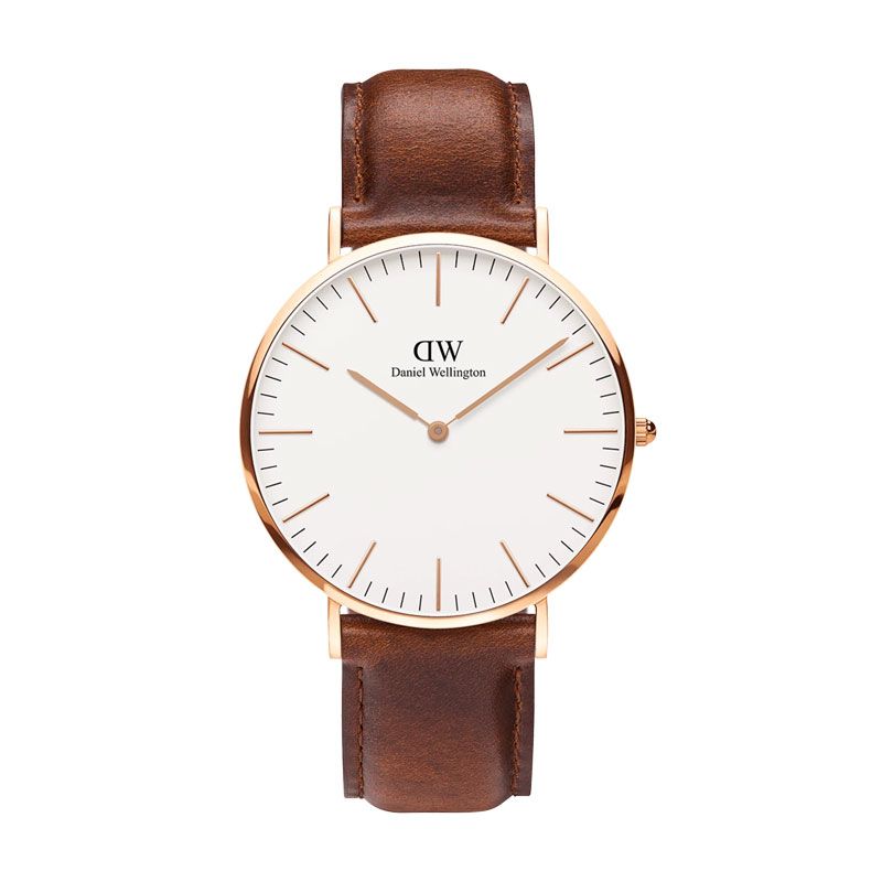 Montre femme daniel wellington classic st mawes rose gold cuir marron dw00100035 - analogiques - edora