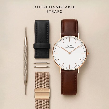 Montre femme daniel wellington classic st mawes rose gold cuir marron dw00100035 – analogiques