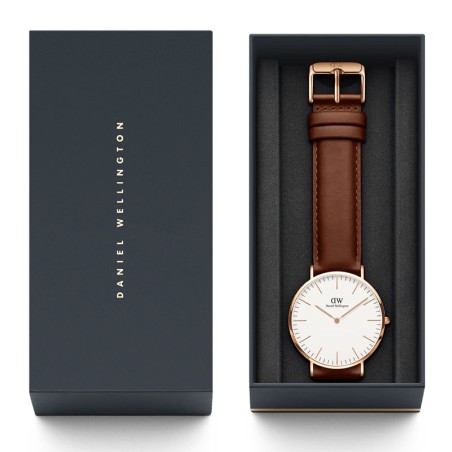 Montre femme daniel wellington classic st mawes rose gold cuir marron dw00100035 – analogiques