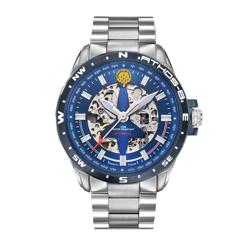 Montre homme automatique patrouille de france athos 8 cadran bleu et acier gris 668110 - automatiques - edora