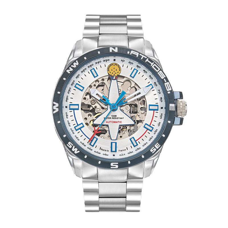 Montre homme automatique patrouille de france athos 8 cadran et acier argentés 668111 - automatiques - edora