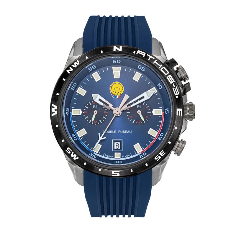 Montre homme double fuseau patrouille de france athos 3 cadran et silicone bleus 668113 - analogiques - edora
