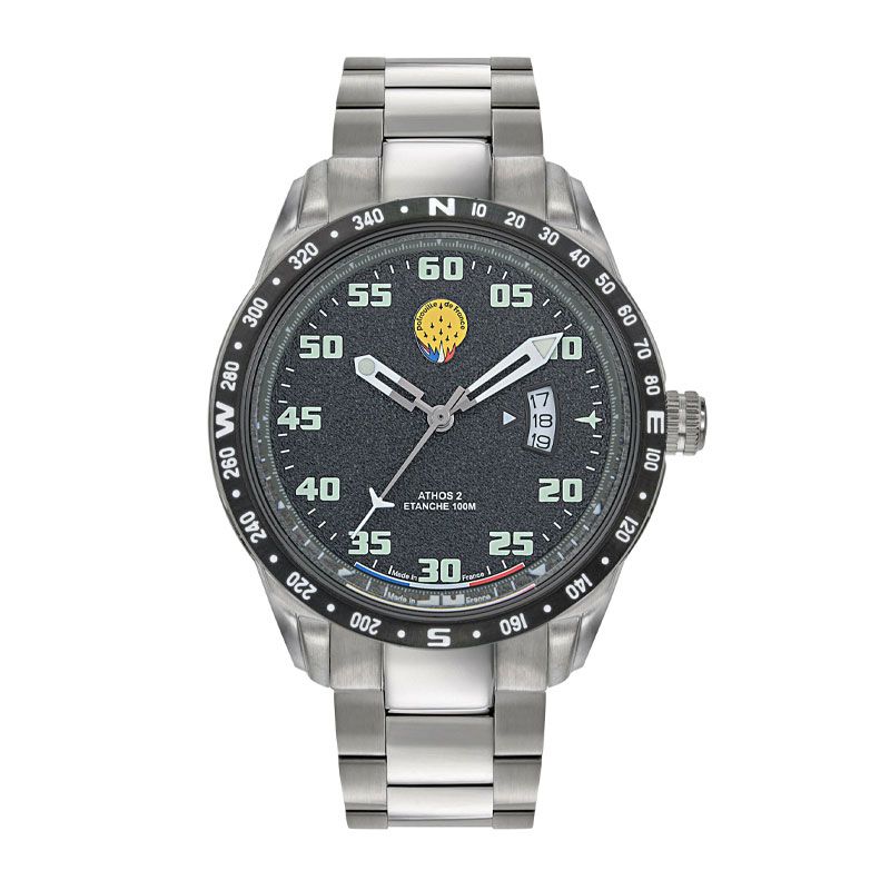 Montre homme patrouilles de france athos 2 cadran noir et acier gris 668127 - analogiques - edora