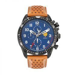 Montre homme chronographe patrouille de france athos 4 cadran bleu cuir marron 668133 - chronographes - edora - 0