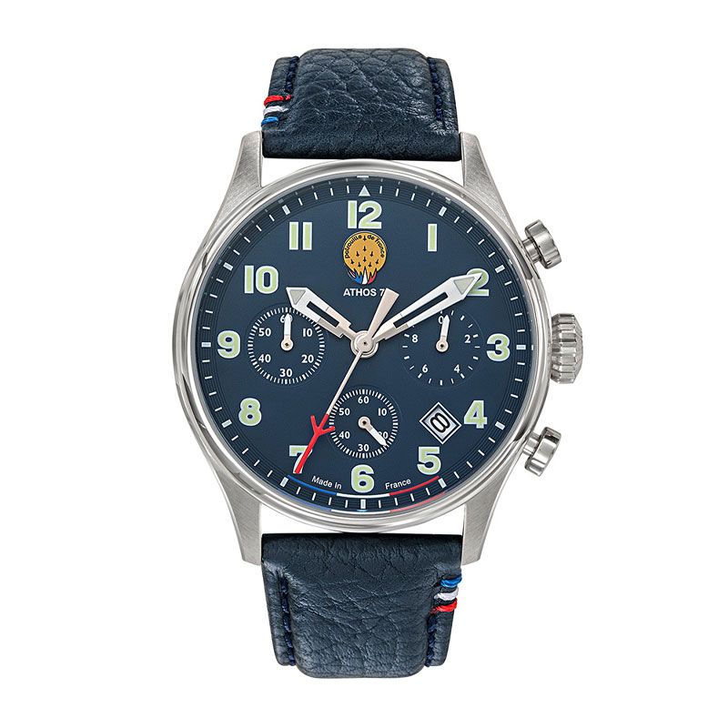 Montre homme chronographe patrouille de france athos 7 cuir et cadran bleus 668136 - chronographes - edora