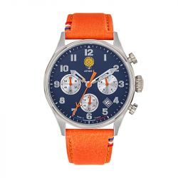 Montre homme chronographe patrouille de france athos 7 cuir orange et cadran bleu 668137 - chronographes - edora - 0