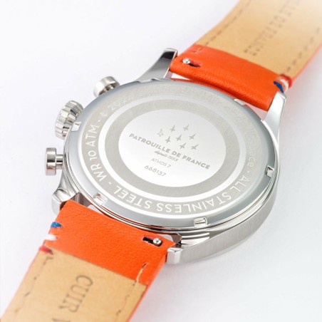 Montre homme chronographe patrouille de france athos 7 cuir orange et cadran bleu 668137 – chronographes