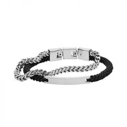 Bracelet homme fossil ellis à deux rangées acier argenté et nylon noir jf03325040 - bracelet-fossil-homme - edora - 0