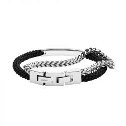 Bracelet homme fossil ellis à deux rangées acier argenté et nylon noir jf03325040 - bracelet-fossil-homme - edora - 2