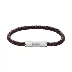Bracelet homme fossil machine knurled cuir marron et acier gris jf04918040 - bracelet-fossil-homme - edora - 0
