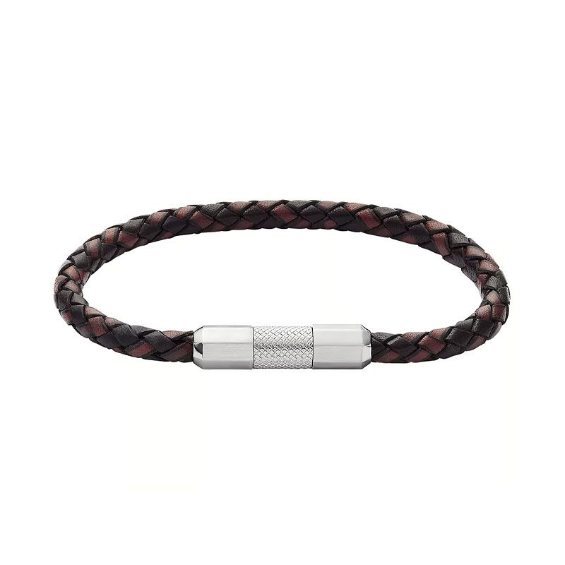 Bracelet homme fossil machine knurled cuir marron et acier gris jf04918040 - bracelet-fossil-homme - edora