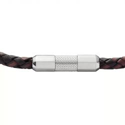 Bracelet homme fossil machine knurled cuir marron et acier gris jf04918040 - bracelet-fossil-homme - edora - 2