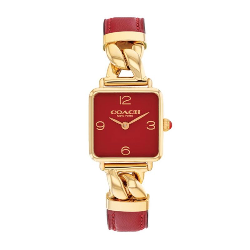 Montre femme coach cass acier doré et cuir rouge 14504358 - analogiques - edora