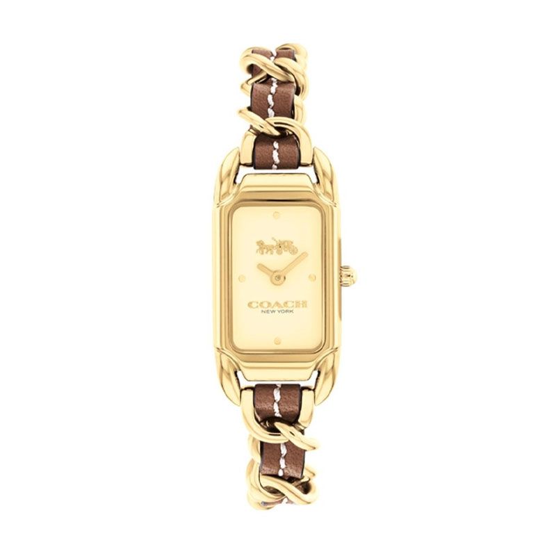 Montre femme coach cadie acier doré et cuir marron 14504282 - analogiques - edora