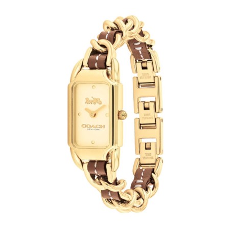 Montre femme coach cadie acier doré et cuir marron 14504282 – analogiques