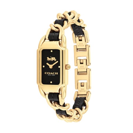 Montre femme coach cadie acier doré et cuir noir 14504281 – analogiques