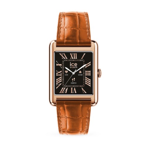 Montre unisexe connectée ICE smart TK 2.0 rectangulaire 1.41 Rose-Gold Cognac 025383