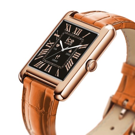 Montre unisexe connectée ice smart tk 2.0 rectangulaire 1.41 rose-gold cognac 025383 – ice watch montre homme