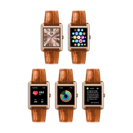 Montre unisexe connectée ice smart tk 2.0 rectangulaire 1.41 rose-gold cognac 025383 – ice watch montre homme
